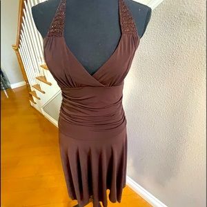 My Michelle Brown halter dress with beading